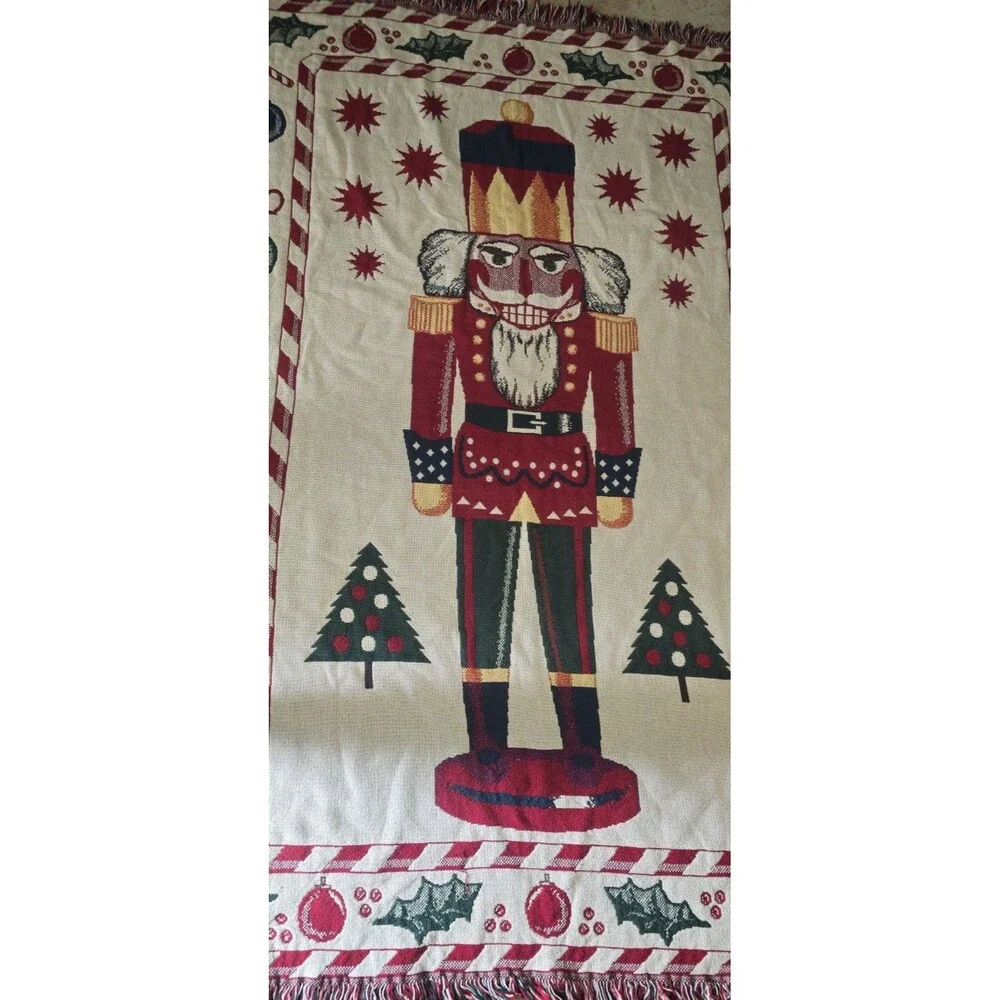 Nutcracker Blanket Solider Christmas Throw Woven Fringed Tapestry Holidays